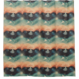 Abstract Nature: Minimalist Lotus & Bird Design シャワーカーテン