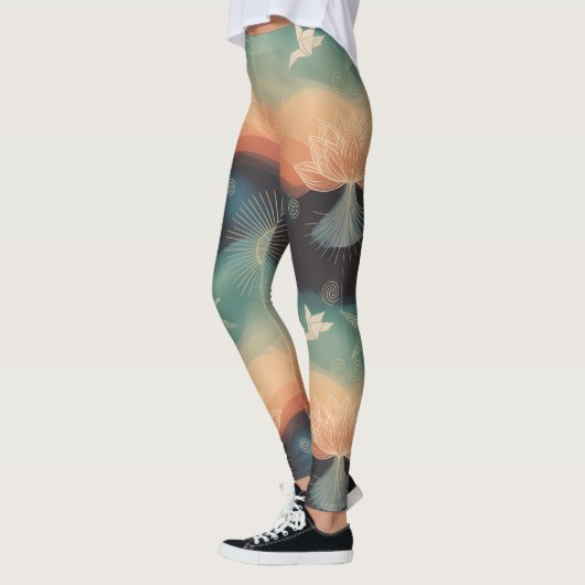 Abstract Nature: Minimalist Lotus & Bird Design レギンス (左)