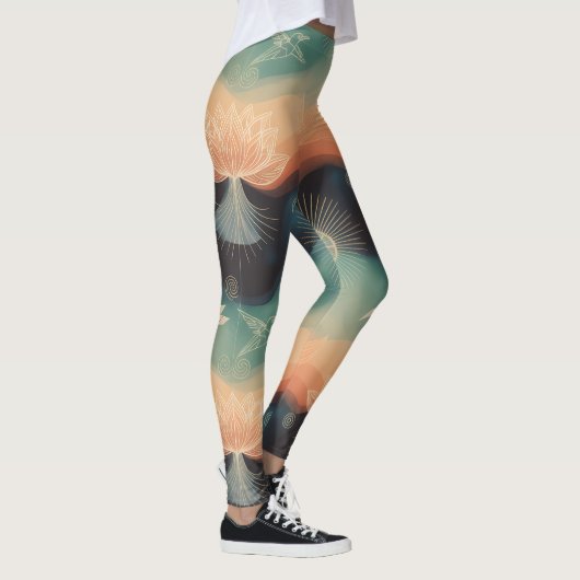 Abstract Nature: Minimalist Lotus & Bird Design レギンス (右)