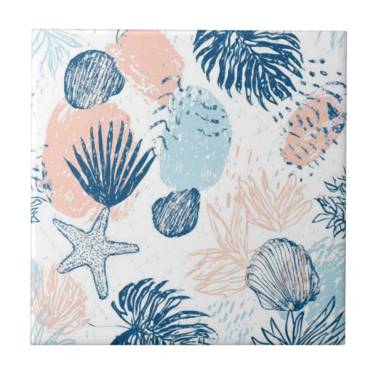 Abstract Nautical Beach Blue Peach Distressed (1) タイル (正面)