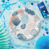 Abstract Nautical Beach Blue Peach Distressed (1) ペーパープレート (パーティー)