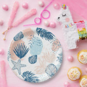 Abstract Nautical Beach Blue Peach Distressed (1) ペーパープレート (パーティー)
