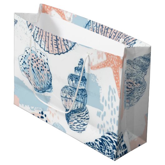 Abstract Nautical Beach Blue Peach Distressed (1) ラージペーパーバッグ (正面アングル)