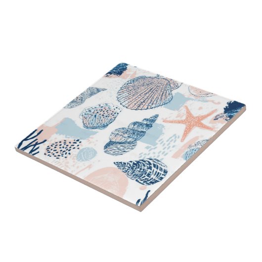 Abstract Nautical Beach Blue Peach Distressed (2) タイル (側面)