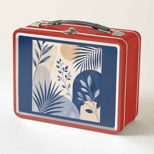 Abstract Navy Blue Boho Botanical Lunch Box メタルランチボックス (正面)