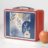 Abstract Navy Blue Boho Botanical Lunch Box メタルランチボックス (インサイチュ)