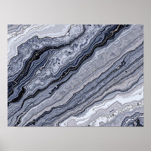 Abstract Navy Blue Grey Marble Stone vein Texture ポスター (正面)