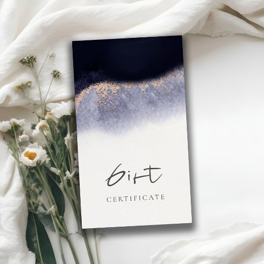 Abstract Navy Gold Watercolor Gift Certificate 名刺