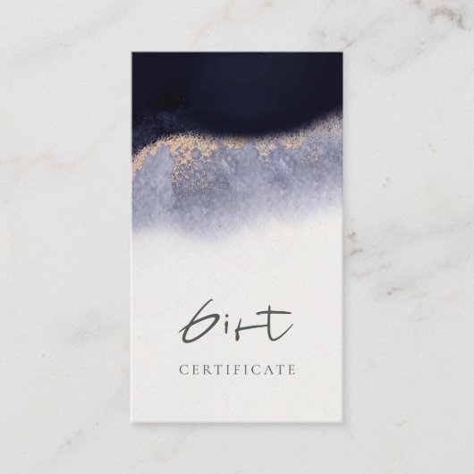 Abstract Navy Gold Watercolor Gift Certificate 名刺 (正面)