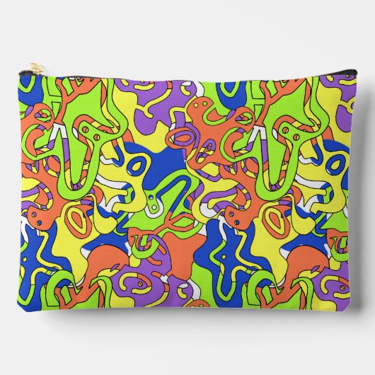 Abstract Neon Doodle Maze Pattern アクセサリーポーチ (正面)