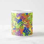 Abstract Neon Doodle Maze Pattern ジャンボコーヒーマグカップ (正面)