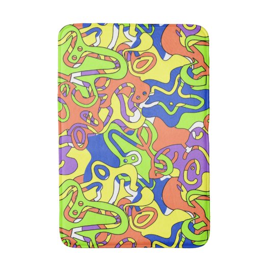 Abstract Neon Doodle Maze Pattern バスマット (正面縦)