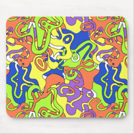 Abstract Neon Doodle Maze Pattern マウスパッド