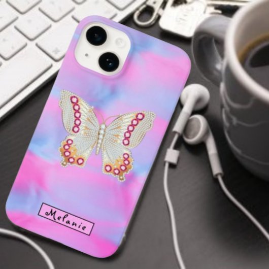 Abstract neon pink Acrylic Butterfly Monogram Case-Mate iPhoneケース