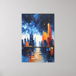 Abstract Night Skyline Impasto Canvas Print キャンバスプリント