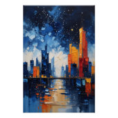 Abstract Night Skyline Impasto Poster ポスター (正面)
