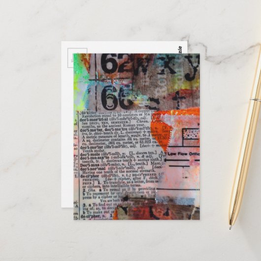 Abstract Numbers Letters Grunge collage  ポストカード (正面/裏面インサイチュ)