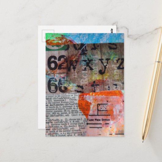 Abstract Numbers Letters Grunge collage  ポストカード (正面/裏面インサイチュ)