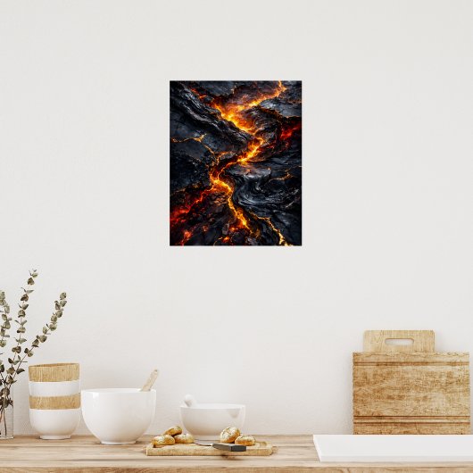 Abstract Obsidian Lava Flow Fire Art Poster ポスター (キッチン)