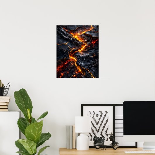 Abstract Obsidian Lava Flow Fire Art Poster ポスター (ホームオフィス)