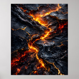 Abstract Obsidian Lava Flow Fire Art Poster ポスター