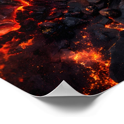 Abstract Obsidian Lava Flow Fire Art Poster ポスター (角)