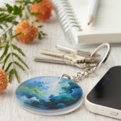 Abstract Ocean Breeze – Fluid Blue & Green Art キーホルダー (正面右)