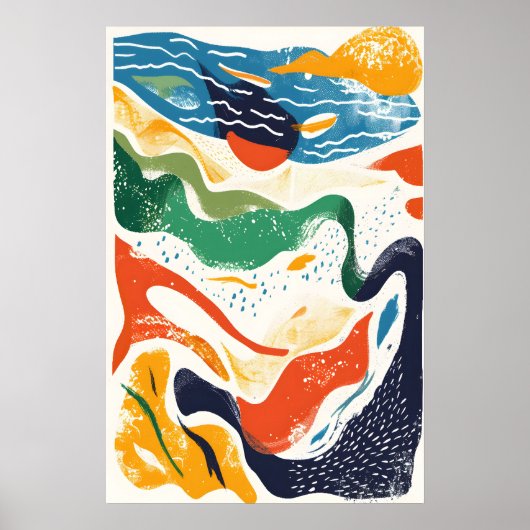 Abstract Ocean Waves Art Print Matisse Style ポスター (正面)