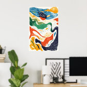 Abstract Ocean Waves Art Print Matisse Style ポスター (ホームオフィス)