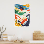 Abstract Ocean Waves Art Print Matisse Style ポスター (キッチン)