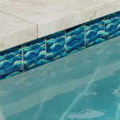 Abstract Ocean Waves Blue and Gold Watercolor  タイル