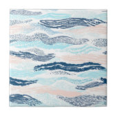 Abstract Ocean Waves Blue Pink Textured Pattern タイル (正面)
