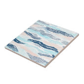 Abstract Ocean Waves Blue Pink Textured Pattern タイル (側面)