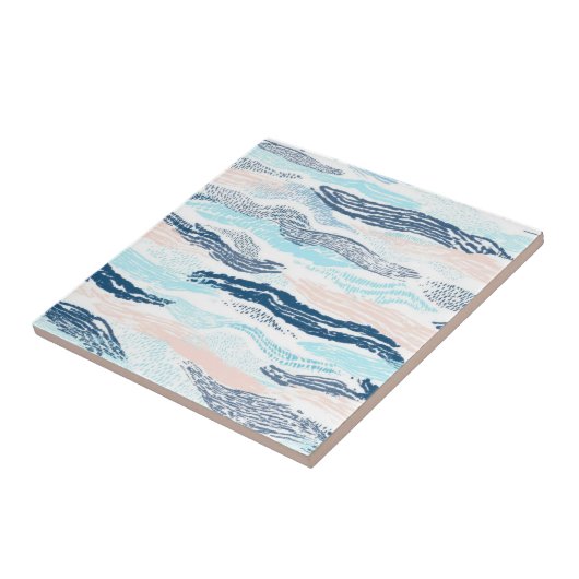 Abstract Ocean Waves Blue Pink Textured Pattern タイル (側面)