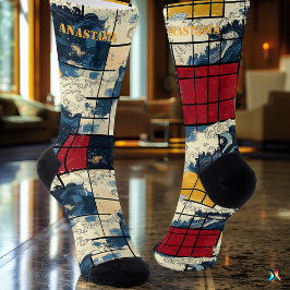Abstract Oceanic Socks Retro Geometric Wave Design ソックス