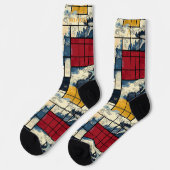 Abstract Oceanic Socks Retro Geometric Wave Design ソックス (左)