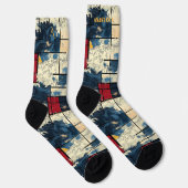 Abstract Oceanic Socks Retro Geometric Wave Design ソックス (右)