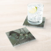 Abstract Olive Sage Green Gray Fractal Art Fantasy ガラスコースター (アングル)