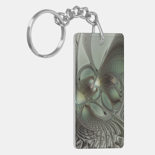Abstract Olive Sage Green Gray Fractal Art Fantasy キーホルダー (正面左)