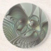 Abstract Olive Sage Green Gray Fractal Art Fantasy コースター (正面)