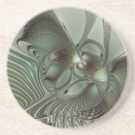Abstract Olive Sage Green Gray Fractal Art Fantasy コースター