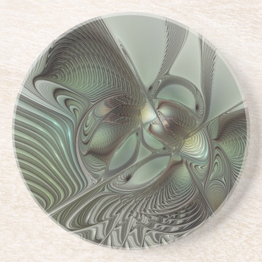 Abstract Olive Sage Green Gray Fractal Art Fantasy コースター (正面)