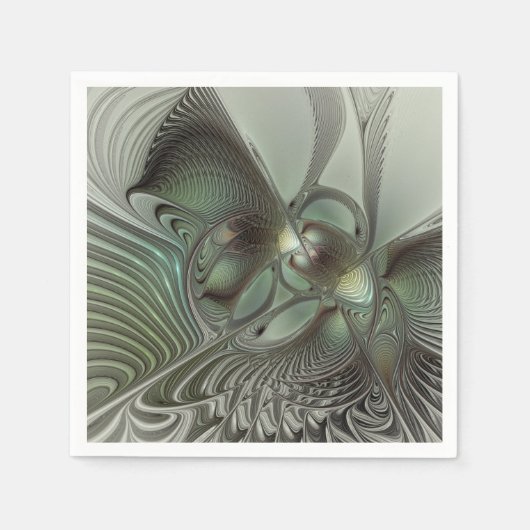 Abstract Olive Sage Green Gray Fractal Art Fantasy スタンダードカクテルナプキン (正面)