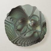 Abstract Olive Sage Green Gray Fractal Art Fantasy ラウンドクッション (裏面)