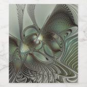 Abstract Olive Sage Green Gray Fractal Art Fantasy ワインラベル (シングルラベル)
