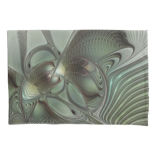 Abstract Olive Sage Green Gray Fractal Art Fantasy 枕カバー (正面)