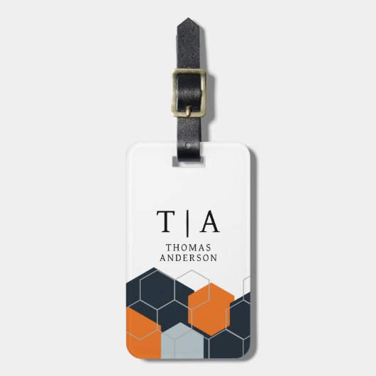 Abstract Orange-Black Geometric Background ラゲッジタグ (正面縦)