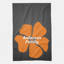 Abstract Orange Daisy Flower on Dark キッチンタオル