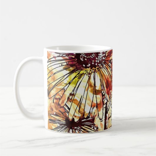 Abstract Paint Daub Sunflower Pattern コーヒーマグカップ (左)