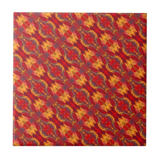 Abstract Painting Dragon Red, orange and yellow タイル (正面)
